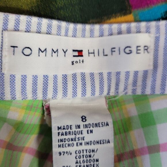 Tommy Hilfiger Golf Shorts 8 Green Pink Plaid High-rise Bermuda Tee Holder - Picture 12 of 13